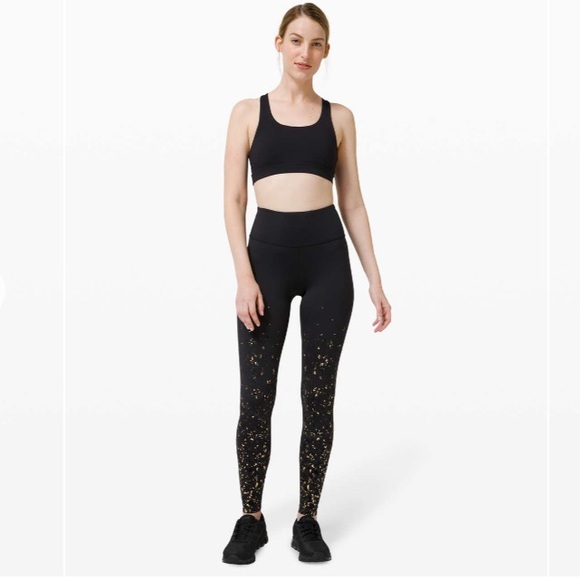 LULULEMON Black With Gold Speckles Speed Wunder Tight size 6 - Picture 2 of 13